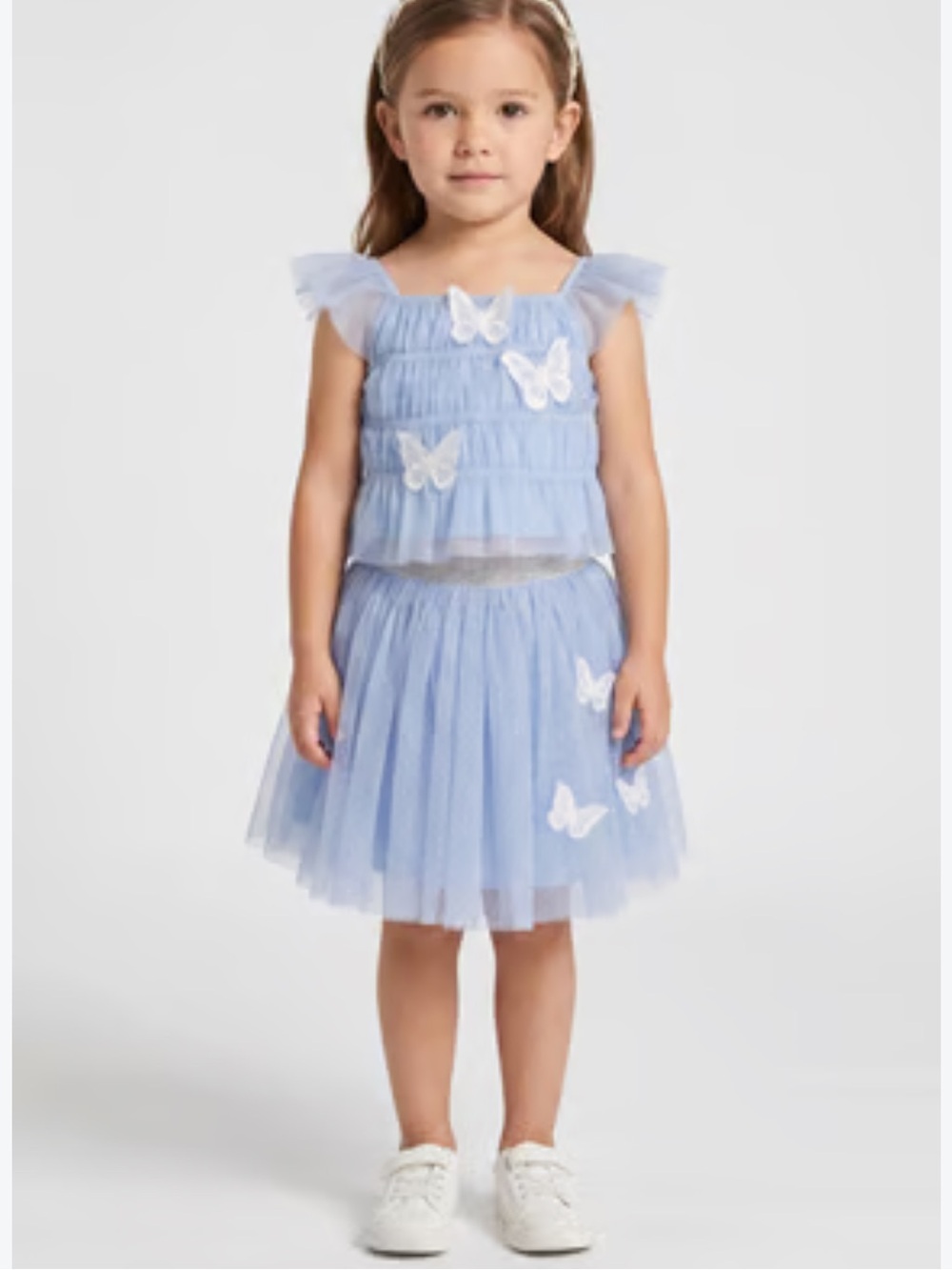 Badgley Mischka Light Blue Tulle Top and Skirt Set with Butterfly Appliques
